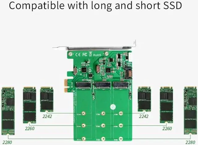 Alt view image 3 of 5 - 3-Port M.2 SSD (NGFF) Adapter Card - Supports 1X PCIe to M.2 B-Key Adapter Raid Card Sata SSD Convert Card