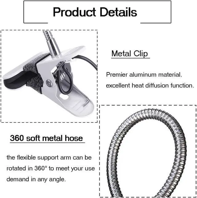 Alt view image 3 of 5 - Clip Table Lamp Dimming Desk Light Permanent Eyebrow Manicure Light USB for Night Reading Nail Art Beauty Makeup