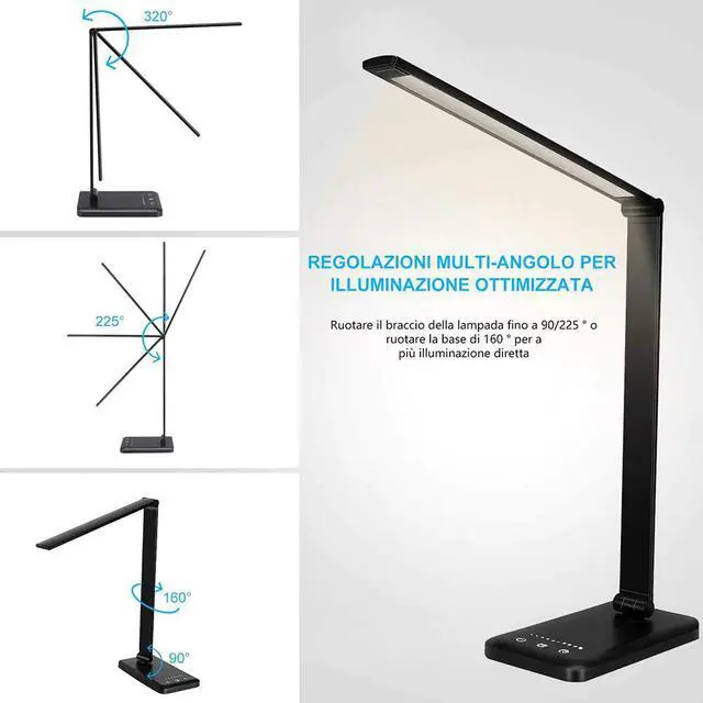 Alt view image 4 of 5 - 1pcs Stepless Dimmable Desk Reading Light Foldable Rotatable Touch Switch LED Table Lamp USB Charging Port Eye-protect Desk Lamp