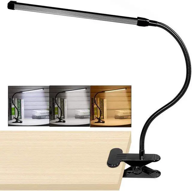 Alt view image 5 of 5 - 8W LED Clip on Desk Lamp with 3 Modes 2M Cable Dimmer 10 Levels Clamp Table Lamp