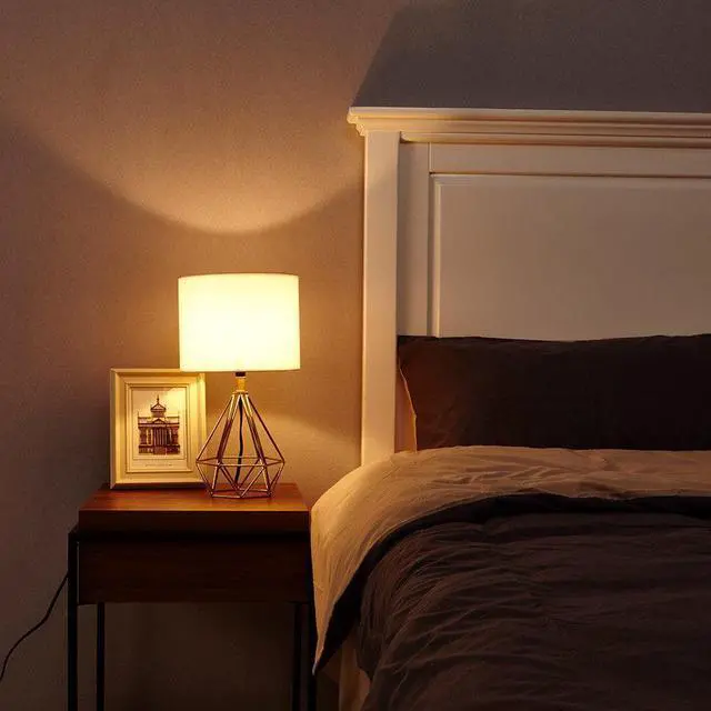Alt view image 5 of 5 - Retro Geometric Table Lamp Drum Shade Bedside Home Lighting Light for Bedroom Living Study Room Lamp