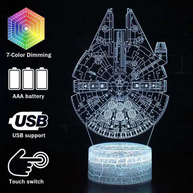 Alt view image 4 of 5 - 3D illusion LED Night Lights Star Series Wars The Rise of Skywalker Desk Lamp Kylo Ren BB8 Millennium Falcon Model Lampen Gifts