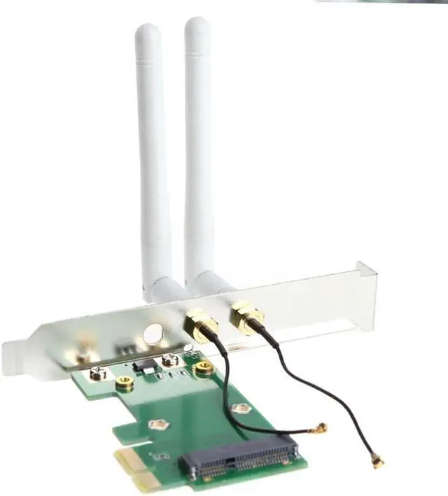 Alt view image 5 of 5 - Wifi Network Card Mini PCI-E To PCI-E 1X Desktop Adapter + 2 Antennas