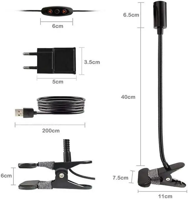 Alt view image 2 of 4 - Clip Light 3W Bed Lamp Flexible Gooseneck Reading Lamp Desk Lamp White Eye Care Clip Lamp