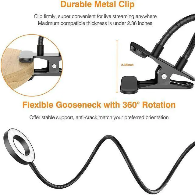 Alt view image 4 of 5 - Clip On Led Selfie Ring Light With Cell Phone Holder Flexible Dimmable Make up Lamp Desk Table Lamp Photo Studio For Live Stream