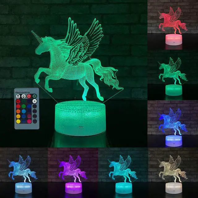 Alt view image 2 of 5 - 3D Night Light Remote Or Touch Control 3D LED Unicorn Shaped Table Desk Lamp Xmas Home Decoration Lovely Gifts For Kids D30