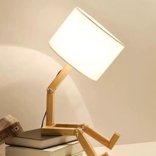 Alt view image 2 of 5 - Robot Shape Table Lamp LED EU/AU/US Plug Flexible Adjustable Folding Reading Light Wooden Fabric Bedside Lamp Luminaria