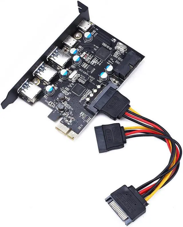 Alt view image 3 of 5 - Add On Cards USB 3.0 PCI-E Type C Expansion Card Controller Adapter 3x UBS3.0 + 2x/1x USB 3.1 w/ 4Pin Power 15Pin SATA Cable