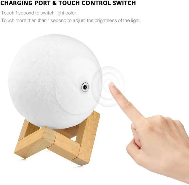 Alt view image 3 of 5 - 3D Print Moon lamp Moon light USB LED Rechargeable Novelty Touch Sensor Table Desk lamp Creative Night light Decor Birthday Gift