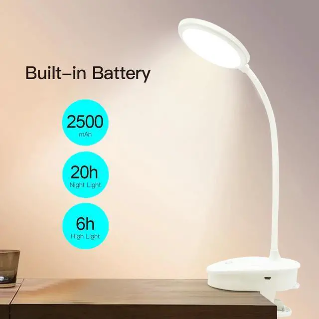 Alt view image 5 of 5 - Rechargeable Led Clamp Desk Lamp Gooseneck Touch Dimming Clip On Reading Light For Book Bed and Computer 3 Color Modes