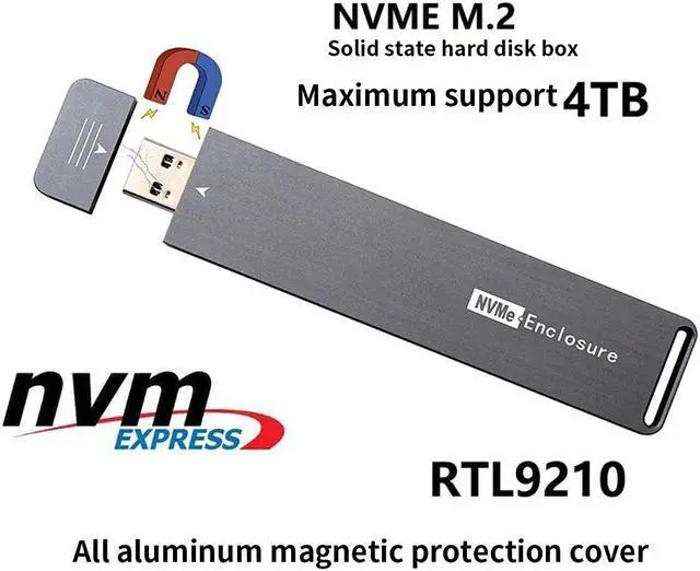 Alt view image 5 of 5 - 3.0 M.2 for NVME External Hard Enclosure PCI-e x4 x2 M2 to Type A M Key SSD Case Box Support 2280 2260 2242 HDD Card Adapter