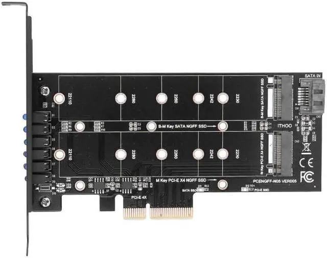 Main image of 4X to NGFF SSD Solid State Disk Adapter Card B-key+M-key M.2 NGFF+NVME Dual Interface PCIE Adapter Card with Back plate