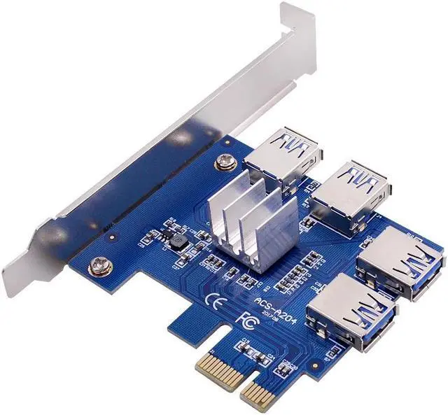 Alt view image 2 of 5 - PCI-E 1X to 4 USB 3.0 Riser Card PCIE 1X to 16X Adapter PCI Express Port Multiplier Hub For Litecoin Bitcoin Miner Mining