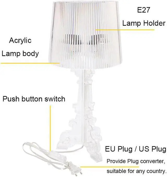 Alt view image 4 of 5 - Acrylic Table Lamp Modern Crystal Bedside Lamp Acryl Desk Lamp Transparent Bed lamp Bedroom Living Room Night Lamp EU Plug E27