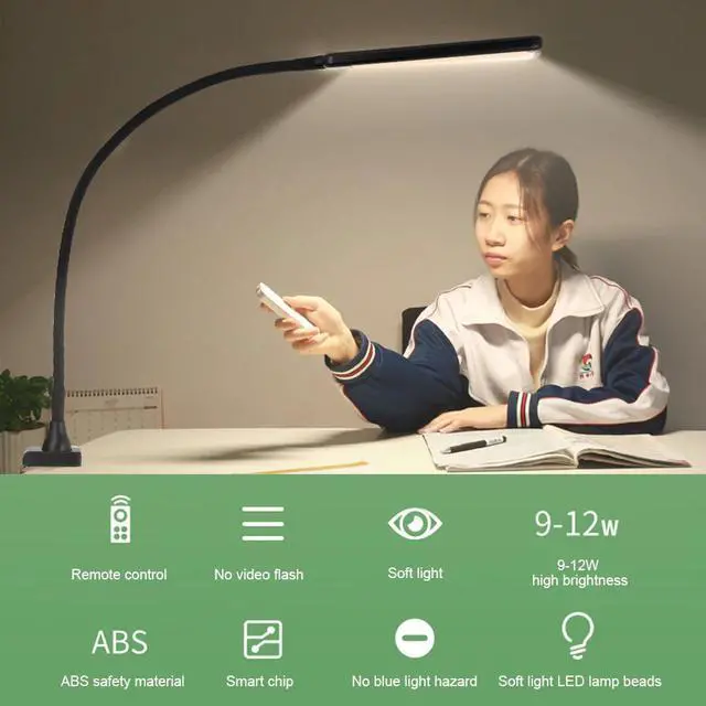 Alt view image 3 of 5 - Arm Table Lamp 64 LEDs Clip Flexible Led Desk Lamp 5 level Brightness&Color Eye Protection For Bedroom Reading Study Office