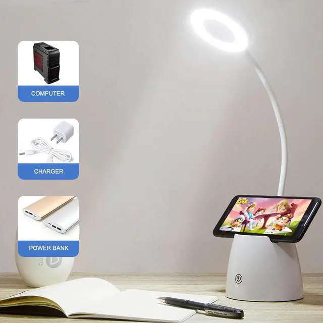 Alt view image 2 of 5 - Holder Circular Table Lamp USB Desk lamp Rechargeable Adjustment Table Reading Lamp with Phone Holder Children  Holder