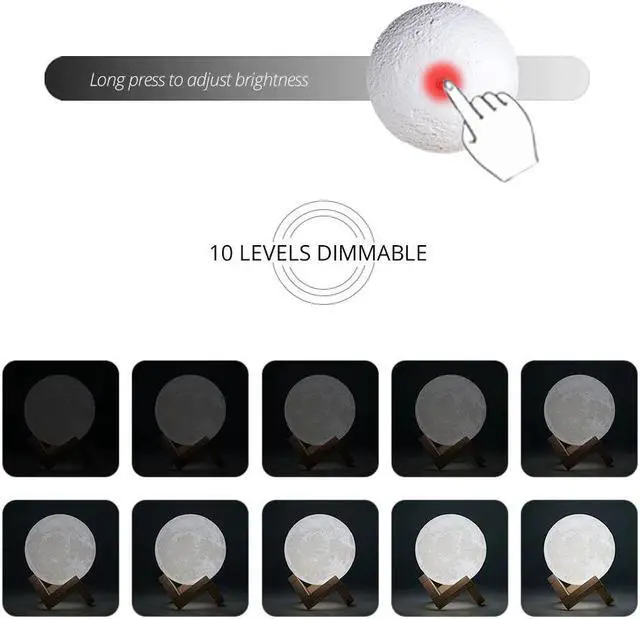 Alt view image 2 of 5 - 3D Print Moon Lamp LED Luminaria Table Lamp Touch Switch USB Led Moon Light Bedroom Decor Desk Light Christmas Gift
