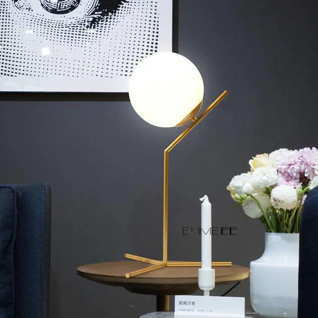 Alt view image 4 of 5 - Glass Round Ball Decorative Table Lamp Bedroom Bedside Lamp Desk Lights Modern Minimalist Library Hotel Room Lamp