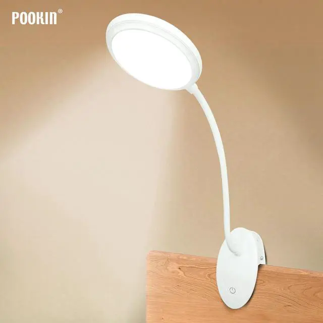 Main image of Rechargeable Led Clamp Desk Lamp Gooseneck Touch Dimming Clip On Reading Light For Book Bed and Computer 3 Color Modes