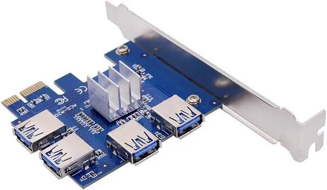Alt view image 4 of 5 - PCI-E 1X to 4 USB 3.0 Riser Card PCIE 1X to 16X Adapter PCI Express Port Multiplier Hub For Litecoin Bitcoin Miner Mining