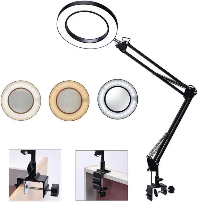 Alt view image 2 of 5 - 8W USB LED 3 Colors Table Lamp Dimming Desk Reading Light 60 SMD LED Lights with 5X Large Magnifying Glass Magnifier Nail Beauty