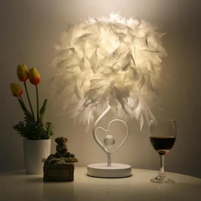 Main image of Table Lamp Feather Lamp Bedside Lamp Living Room Bedroom Lamp Crystal Nordic Romantic Desk Lamp US EU Plug E27 Led Light