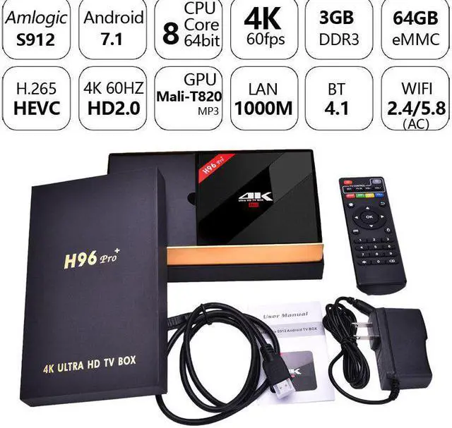 Alt view image 2 of 5 - 3GB 64GB TV Box  Pro+ Amlogic S912 Android 7.1 TV Box Bluetooth 4.1 4K 60fps 2.4G/5GHz WIIF Media Player IPTV top set box