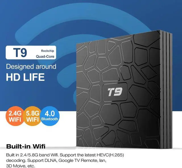 Alt view image 3 of 5 - 9.0 TV BOX T9 Smart TV Box 4K Quad Core Media Player 4GB RAM 32GB/64GB ROM H.265 2.4G/5G WIFI USB 3.0 TVbox Set Top Box