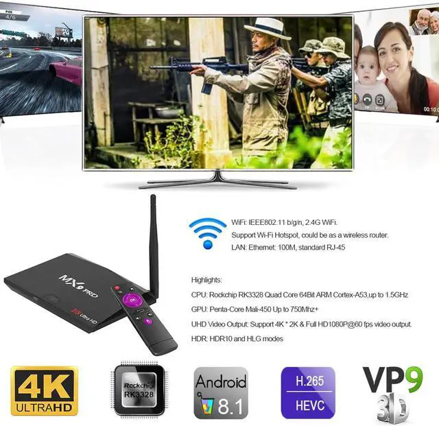 Alt view image 2 of 5 - Sale MX9 Pro Android 8.1 TV Box RK3328 Quad Core 64Bit 2G 16G UHD 4K TV BOX HDR 3D Mini PC WiFi Bluetooth 4.0 VS X96 MINI