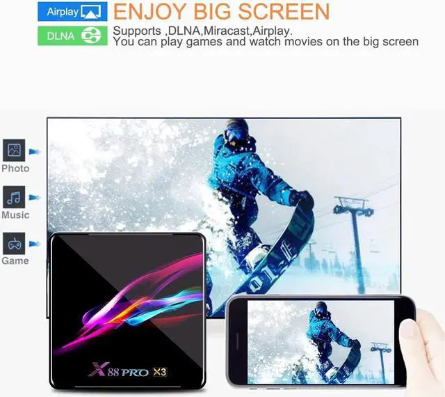 Alt view image 4 of 5 - PRO X3 Smart Android TV Box Android 9.0 Amlogic S905X3 Set top Box 4K@60fps 2GB/4GB RAM 128G/64G/32G/16G ROM 8K Media Player