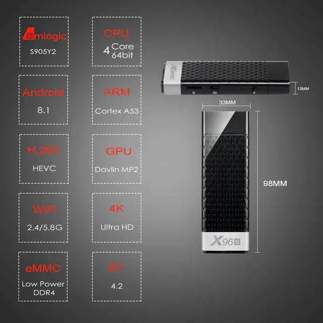 Alt view image 2 of 5 - Android 8.1 TV Box X96S Amlogic S905Y2 DDR4 4GB 32GB Mini PC TV Stick 2.4G&5G WiFi Bluetooth 4.2 TV Dongle Media Player