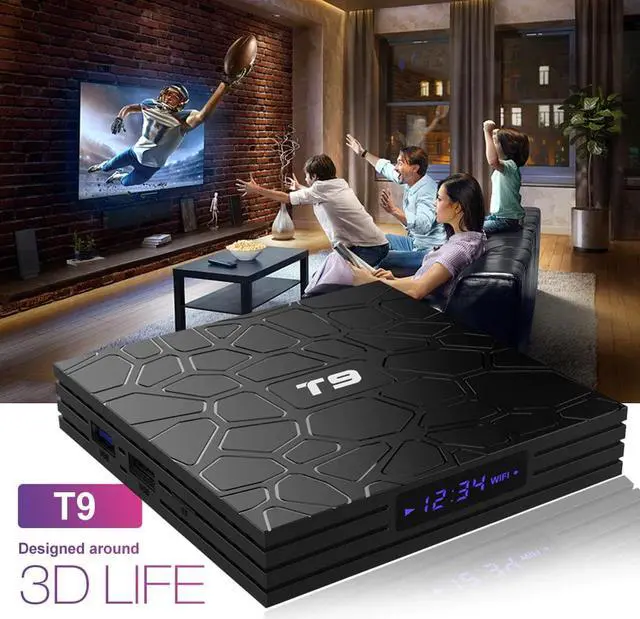Alt view image 4 of 5 - 9.0 TV BOX T9 Smart TV Box 4K Quad Core Media Player 4GB RAM 32GB/64GB ROM H.265 2.4G/5G WIFI USB 3.0 TVbox Set Top Box