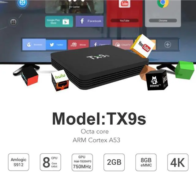 Alt view image 2 of 5 - S912 TX9S Smart Android TV Box OctaCore Set Top Box 2GB 8GB 4K 60fps 2.4G Wifi TVBOX Youtube Google Media Player