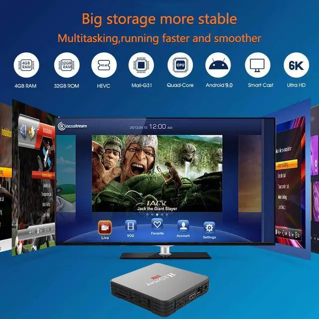 Alt view image 3 of 5 - 9.0 TV Box, AllwinnerH6 Quad-Core , 6K HD Multiple Language Media Player Support 2.4GHz WiFi