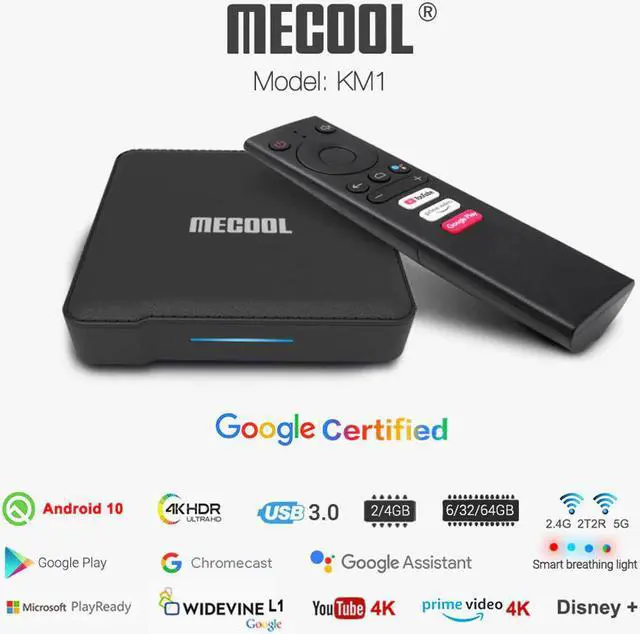 Alt view image 3 of 5 - Google Certified Android 10.0 TV Box KM1 Amlogic S905X3 Android 10 ATV 2T2R WiFi Smart Androidtv Media Player Prime Video