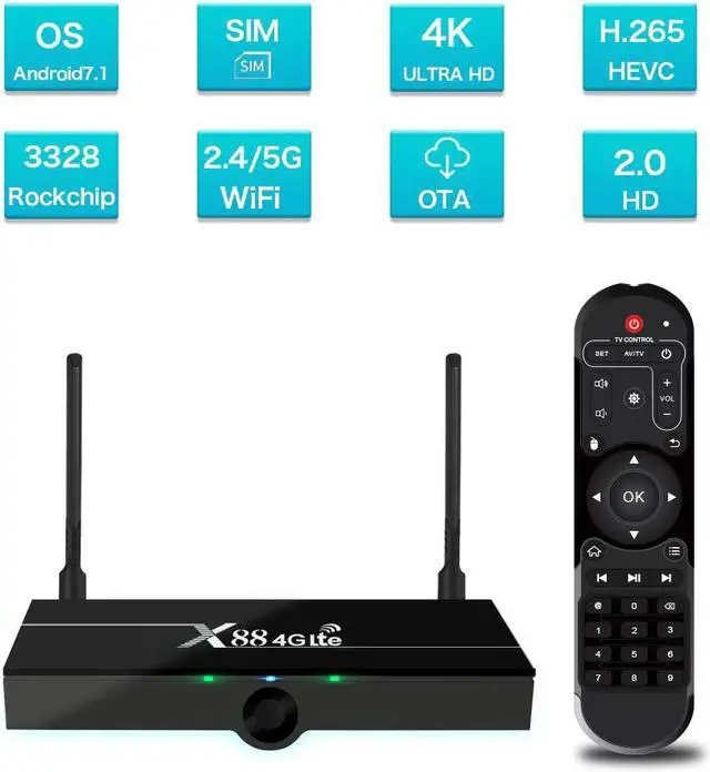 Alt view image 5 of 5 - 4G LTE Android Tv Box 2GB16GB RK3328 2.G5GWIFI 100M SetTopBox Support Google Play store Nano SIM Card 4k Youtube MediaPlayer