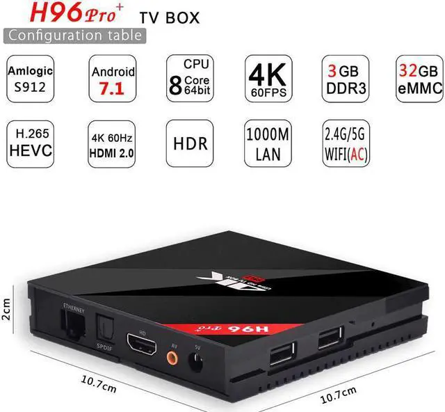 Alt view image 3 of 5 - TV Box Amlogic  PRO Plus Android 7.1.2 S912 Octa Core 3G 32G 2.4G 5.8GHz Wifi   Media Player