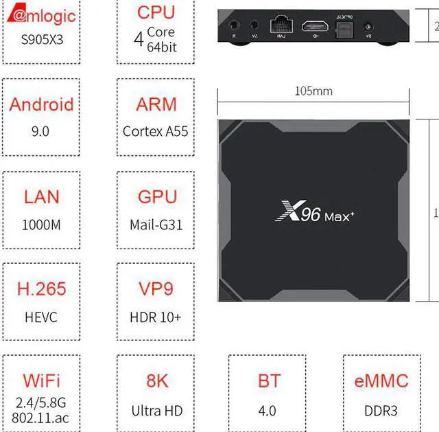 Alt view image 3 of 5 - max plus Smart TV Box Android 9.0 TVBox Amlogic S905X3 4GB 32GB 64GB 8K 1080P HD Media Player Dual WIFI Max Set top Box