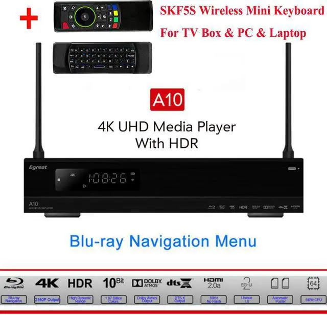 Alt view image 2 of 5 - A10 Ultra HD Media Player 3D 4K Android 5.1 TV Box AC Gigabit LAN HDR10 3D Blu-ray ISO Dolby DTS VIDON PK Himedia Q10 Pro