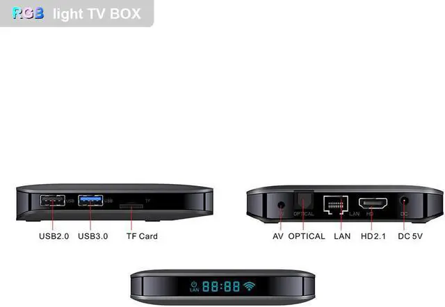 Alt view image 3 of 5 - F3 AIR Set Top Box 8K Decoding Media Player Android 9.0 TV Box Amlogic S905X3 4GB/64GB 2.4G/5G WiFi RGB Light Smart TV Box