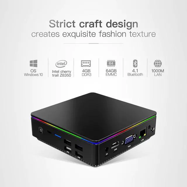 Main image of Windows 10 Mini PC 4GB RAM 64GB ROM  Cherry Trail Z8350 Media Player 2.4G 5G WiFi 1000M LAN Bluetooth Smart TV Box
