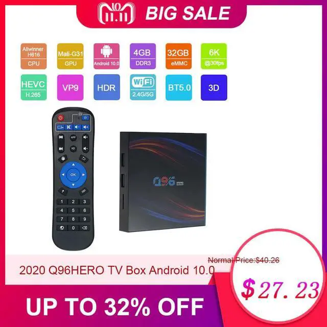 Main image of 2020 Freeshipping Q96HERO Android 10.0 TV Box 4GB 32GB UHD 4K Media Player 6K HDR H.265 VP9 BT5.0 100M Display Remote Controll