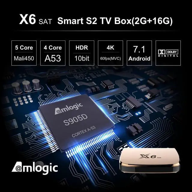 Alt view image 3 of 5 - AFTV X6 Sat Amlogic S905D 2G 16G 4K 2.4G Wifi Android TV Box DVB-S2 Hybrid Smart Box  TV  V OD