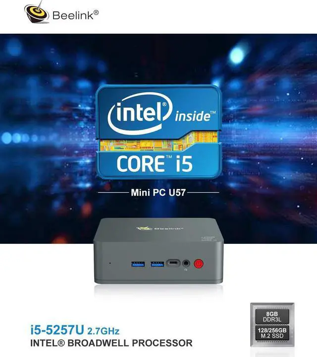 Alt view image 3 of 5 - U57 Mini PC Windows 10 Intel i5 5257U 2.7GHz 8GB 256GB 1000M LAN Dual WIFI USB3.0 Gaming MINI PC TV BOX Computer