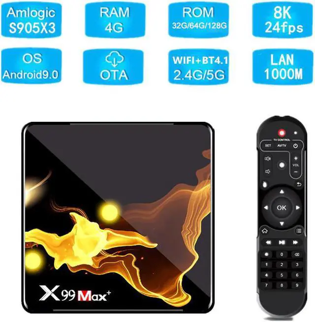 Main image of Max Plus Smart Android 9.0 Tv box 2.4G/5G Wifi BT 4.0  Quad Core 4K 1080P Full HD Set-Top Box Netflix KD Player prefix NEW