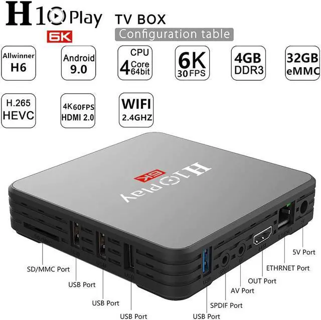 Alt view image 2 of 5 - 9.0 TV Box, AllwinnerH6 Quad-Core , 6K HD Multiple Language Media Player Support 2.4GHz WiFi