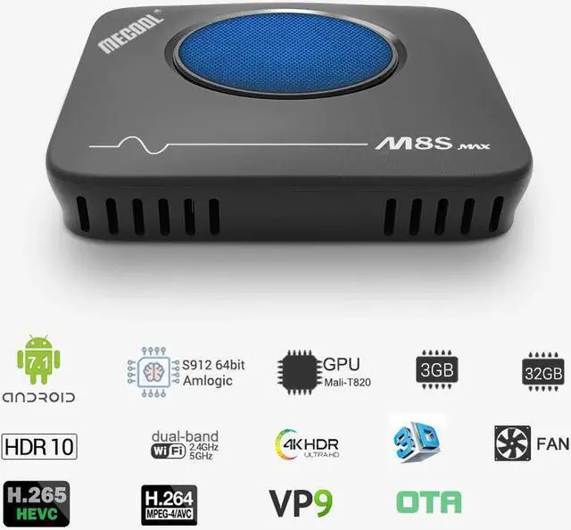 Alt view image 3 of 5 - M8S MAX TV Box 3GB/32GB Smart Android 7.1 Amlogic S912 UHD 4K VP9 H.265 2.4G & 5G WiFi LAN BT4.0 Media Player Cooling Fan