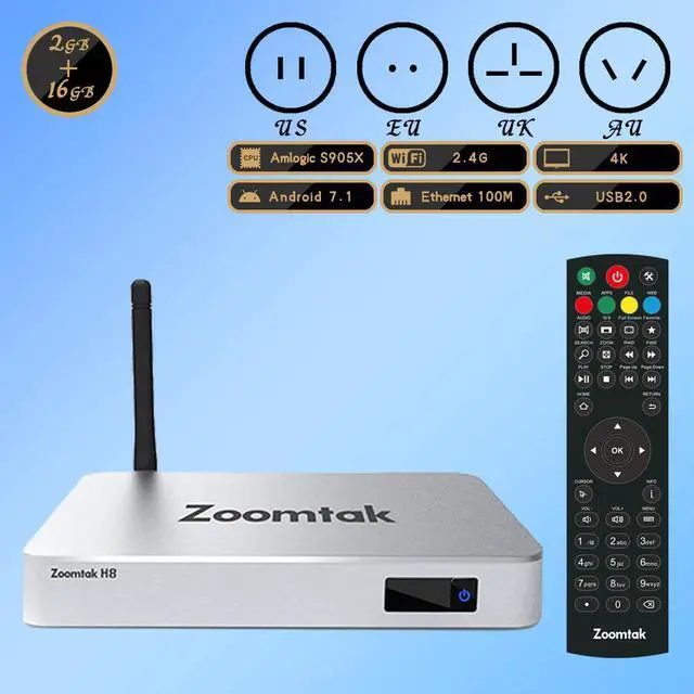 Alt view image 2 of 5 - 2020 Smart TV Box M3u QHDTV Amlogic S905X Android 7.1 Set-Top Boxes 2GB RAM 16GB ROM Zoomtak H8 4K with 2.4G WIFI Media Player