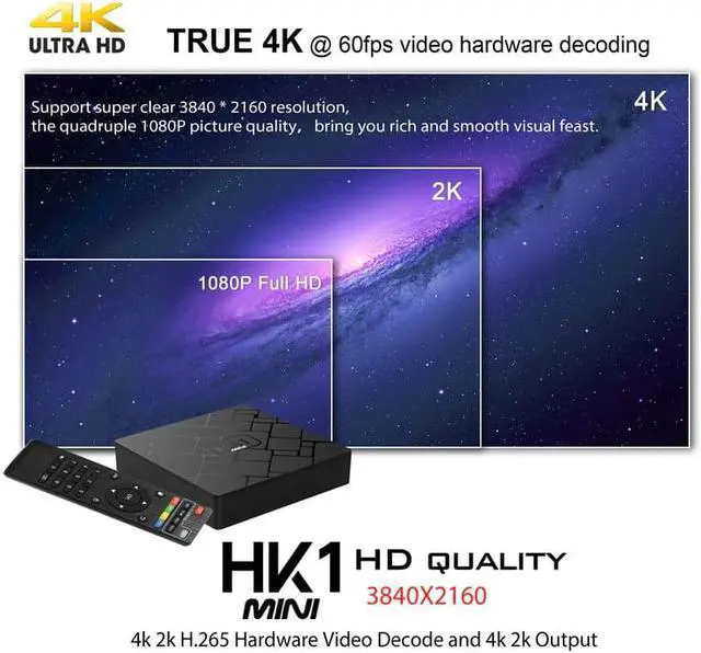 Alt view image 5 of 5 - Smart TV BOX Android 9.0 4K 1080P HK1 mini Wireless Wifi 3D Quad Core Rockchip RK3229 Media Player TV box