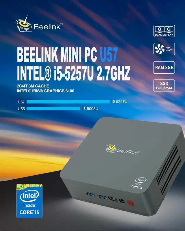 Alt view image 2 of 5 - U57 Mini PC Windows 10 Intel i5 5257U 2.7GHz 8GB 256GB 1000M LAN Dual WIFI USB3.0 Gaming MINI PC TV BOX Computer